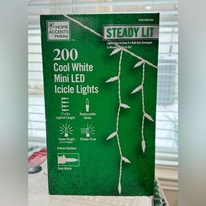 Home Accents Holiday 200 Ct Cool White Steady Lit Mini LED Icicle Lights 17.5 Ft